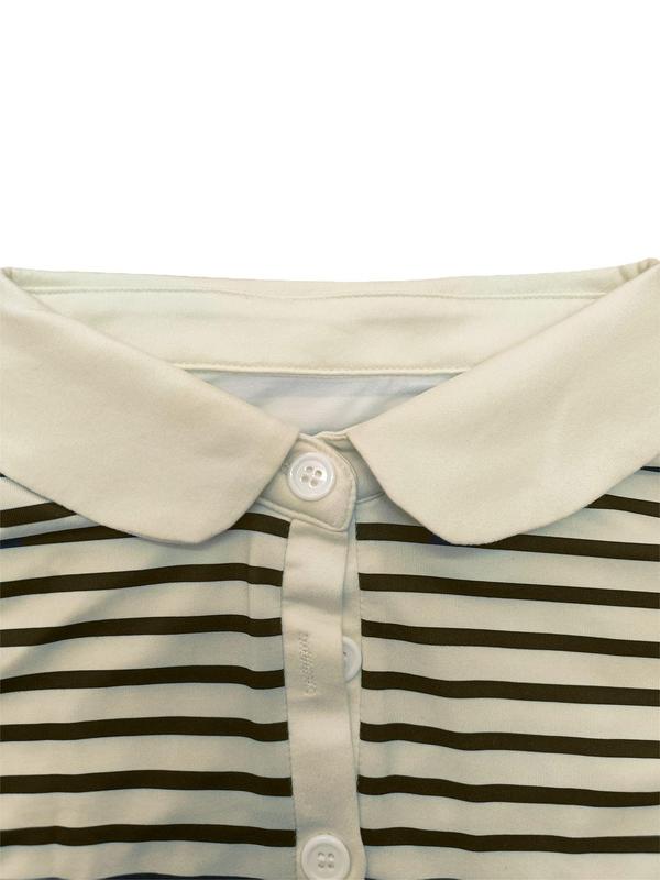 Women's Striped Print Button Front Polo Shirt, Casual Drop Shoulder Half Sleeve Top for Summer, Ladies Clothes for Daily Wear